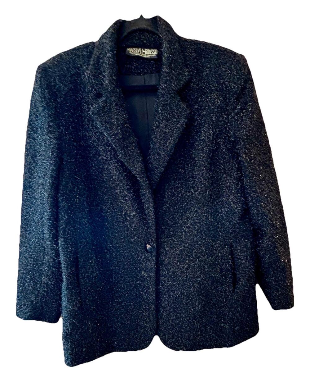 Vintage Marshall Russo Women’s Blazer Black Silver Metallic Sz XL Las Vegas Glam